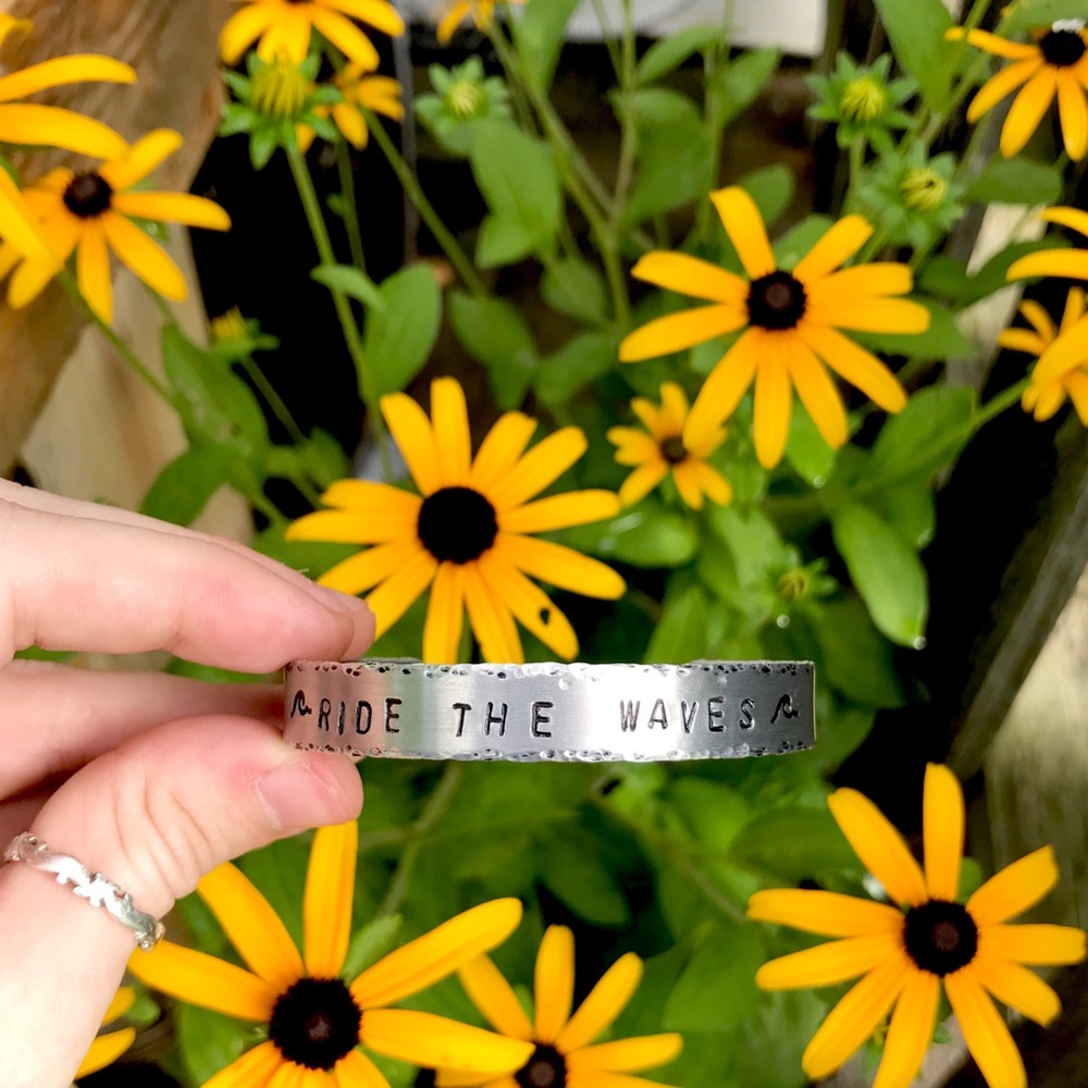 Hand stamped adjustable metal cuff bracelet